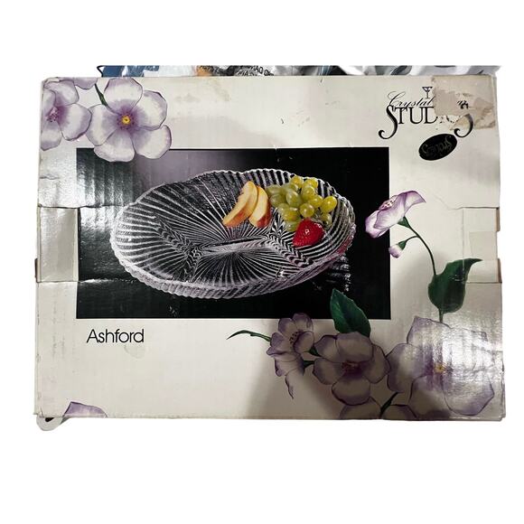 NIB Ashford Oval Sectional Crystal Serving Party Tray Crystal Studios 11 1/2" - Picture 2 of 6